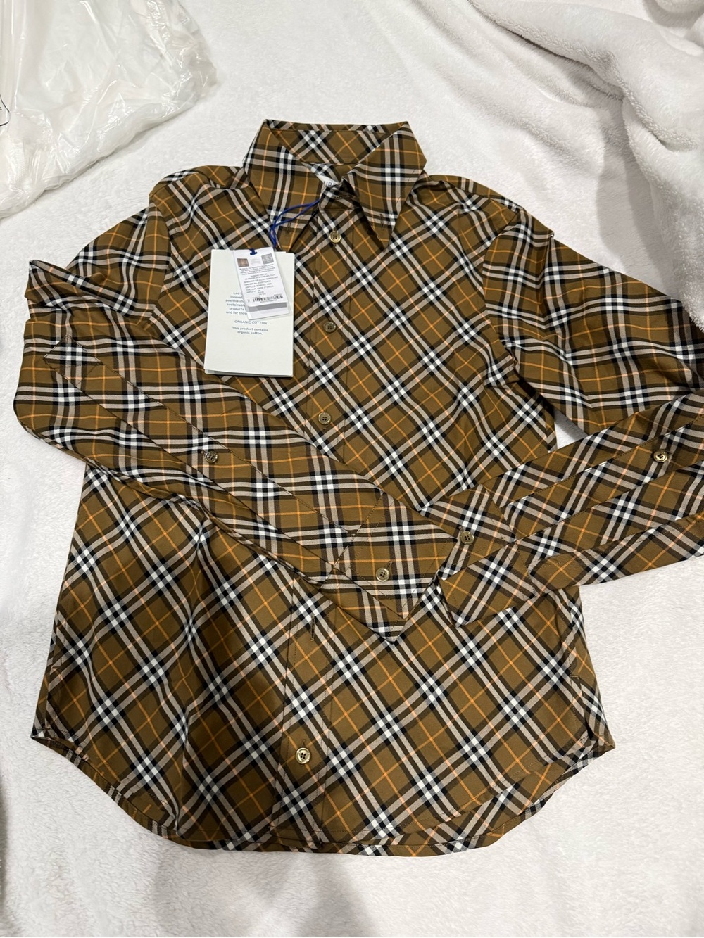 Burberry Brown Plaid Cotton Button-Down Shirt